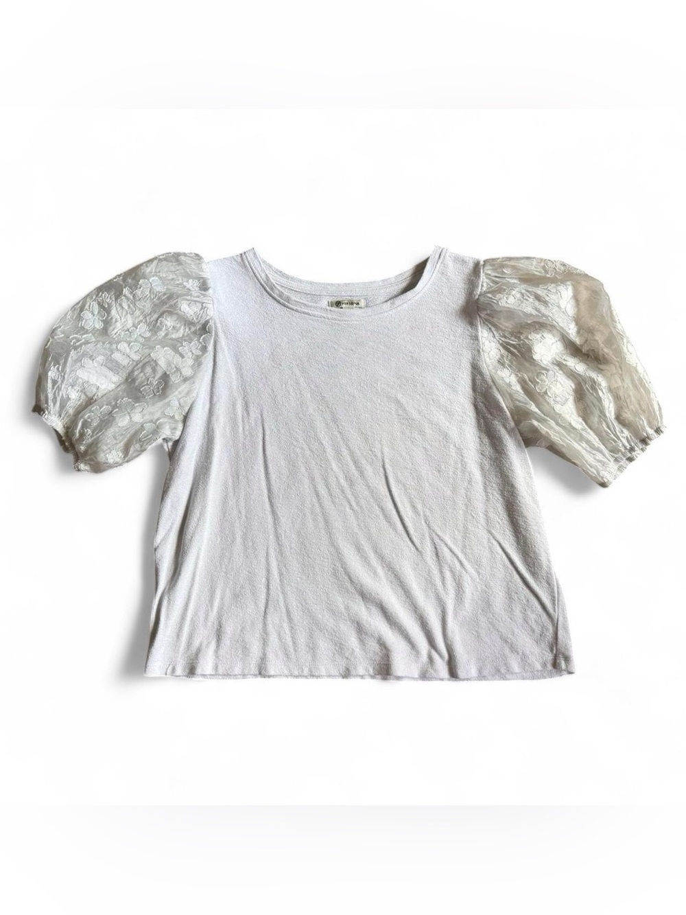 Versona White Puff Lace Sleeve Tee